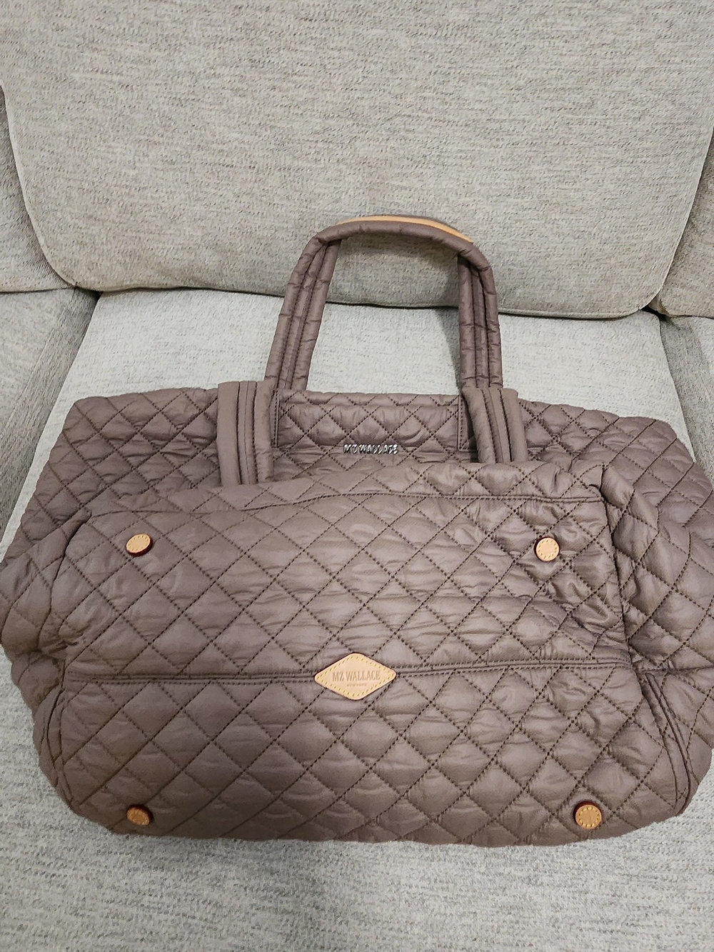 MZ Wallace Quilted Large Tote in Taupe Brown - Picture 3 of 14